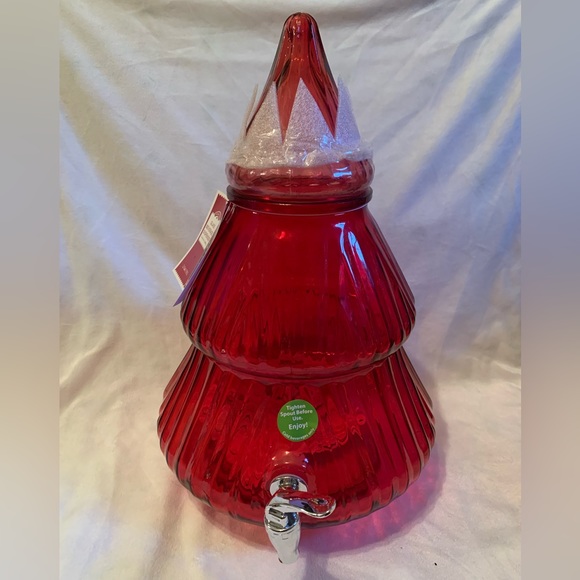 Holiday Time Kitchen Red Glass Christmas Tree Drink Dispenser